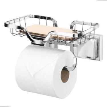 Imagem de Porta Papel Higiênico Suporte Celular Parede Platina Banheiro Lavabo S