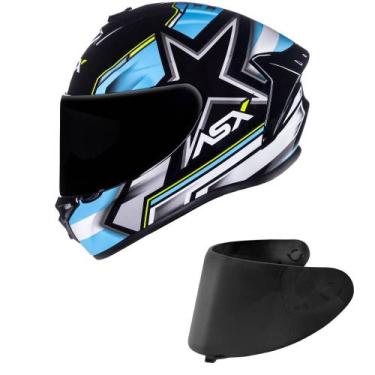 Imagem de Capacete ASX Draken Pilot Preto Azul e Amarelo Mais Viseira Fumê - Axx