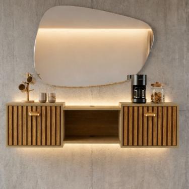 Imagem de Aparador Café Sala Multifuncional 2 Portas Bancada Aérea Decoração Sala Estar a Jantar Hall De Entrada ? Lojas Rpm