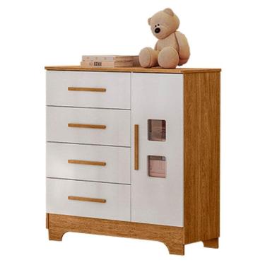 Imagem de Cômoda 4 Gavetas e 1 Porta Fly com Branco Amadeirado - Tigus Baby