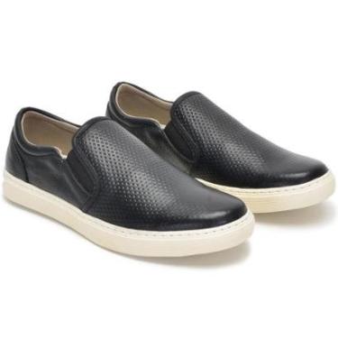 Imagem de Slip On Masculino Iate Couro Tênis Sapatênis Sem Cadarço Elástico Calce Fácil Confortáv...