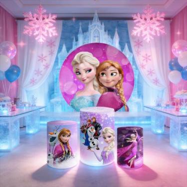 Imagem de Capas Painel Redondo Cilindro Princesas Do Gelo - Painel De Festa, KIT