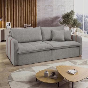 Imagem de Sofá Cama Retrátil e Reclinável 2 Lugares Pés Madeira Maciça 200Cm Michigan Yescasa Cinza