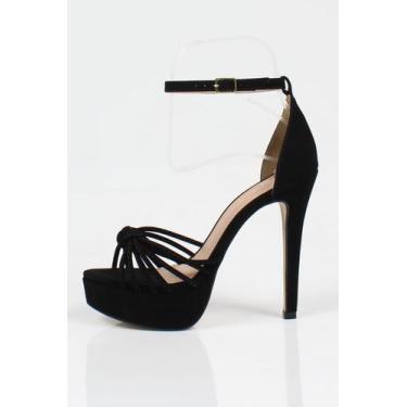 Imagem de Sandália Salto Alto Meia Pata Week Shoes Nó de Tiras Preto, Preto, 36