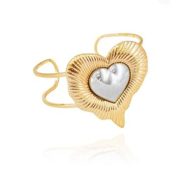 Imagem de Bracelete Coração Organic Bicolor Semijoia Ródio Branco e Ouro 18k - B