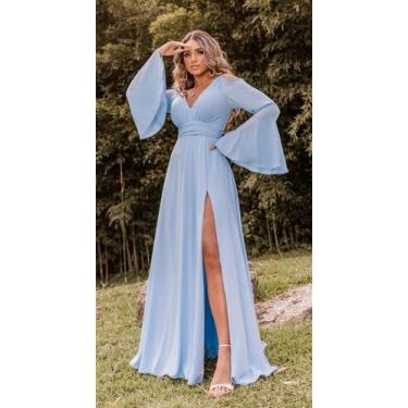 Imagem de Vestido festa manga longa azul claro G - Hipnose