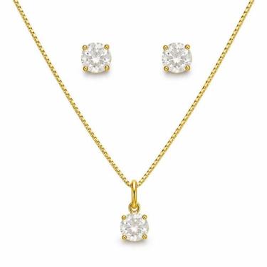 Imagem de Conjunto Colar e Brincos Ponto e Luz 5mm Banhado a Ouro 18k - Atraktiv