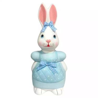 Imagem de Coelha Baleiro Porta Bombom de Ceramica Pascoa cor Azul - Decore Casa