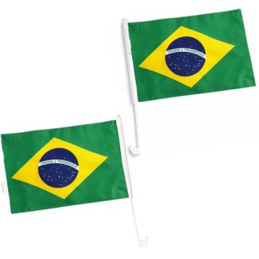 Imagem de Kit 2 Bandeiras Haste Plástico 45X32cm Vidro Carro Copa Brasil - Denle