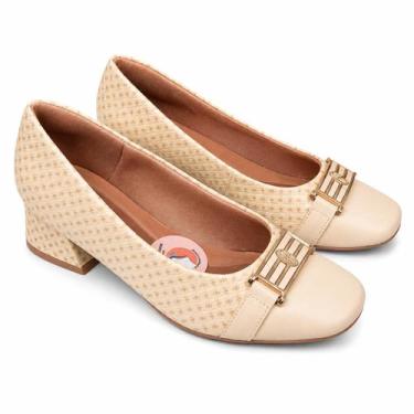 Imagem de Scarpin Usaflex Salto Bloco Detalhe Fivela AL0803, Vanilla, 37