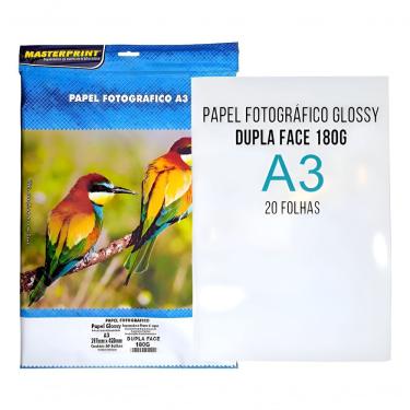 Imagem de Papel Foto Masterprint B Dupla Face Glossy Brilhante A3 180g 20 Folhas Branco