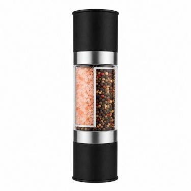 Imagem de Moedor de Temperos 2 em 1 Manual Aço Inox e Acrílico com Dois Compartimentos Independentes para Sal e Pimenta Inox