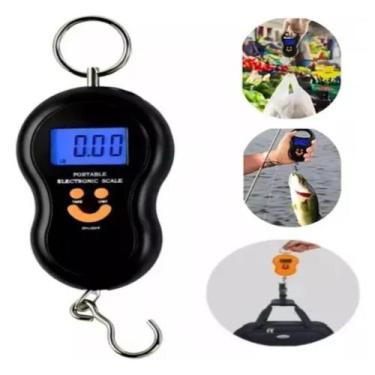 Imagem de Balanca digital 50kg mao portatil gancho viagem bolsa mala peixe 50 qu
