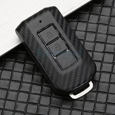 Imagem de YJADHU Porta-chaves de carbono Porta-chaves para porta-chaves de carro, adequado para Mitsubishi Outlander 3 Lancer 10 L200 Asx Colt Pajero Sport Eclipse Cross, 2 botões