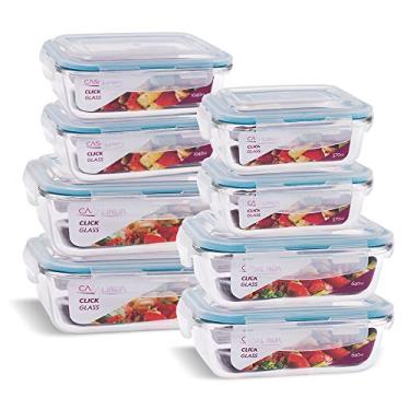 Imagem de Kit 8 Potes Vidro Hermético Marmita Mantimentos Tamanhos Variados (Azul)