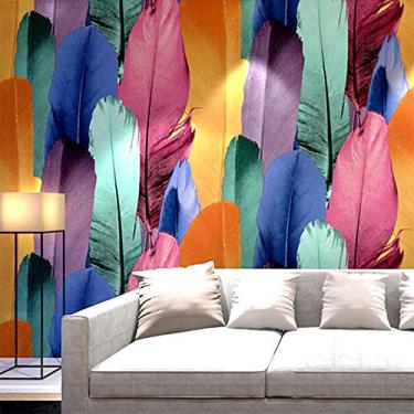 Imagem de QIHANG Moderno imitação de pavão pena 3D estéreo TV fundo KTV Bar papel de parede multicolorido 3,73 cm L x 82,8 cm C