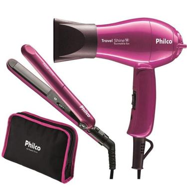 Imagem de Kit Prancha + Secador Philco Travel Shine Rosa Bivolt