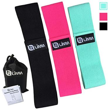Imagem de Limm Booty Bands - Faixas de Exercício Elásticas - Hip Bands de Tecido com Poliéster - Treino para Pernas, Coxas e Glúteos - Kit com 3 bandas de diferentes resistências & Bolsa & Manual