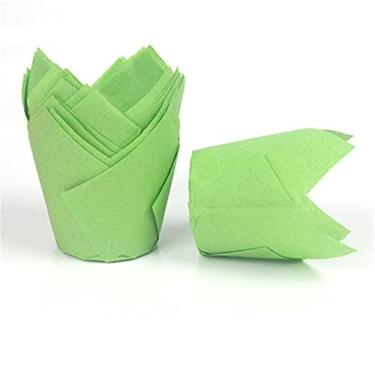Imagem de 150 peças de copos de papel de assar tulipa, embalagens de forros de muffin de cupcake papel de pergaminho rústico para festa, aniversário e casamento (Verde)