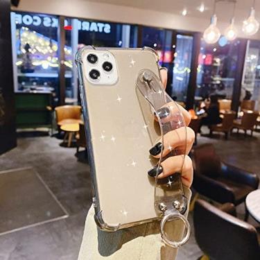 Imagem de Capa de telefone com alça de pulso com glitter transparente para iPhone 11 12 13 Pro Max X XR XS Max 7 8 Plus SE 2020 Capa de suporte, preta, para iPhone 7plus