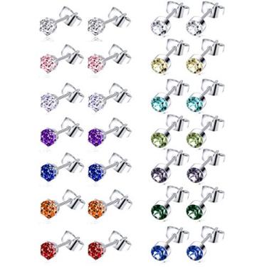 Imagem de Tornito 7 a 14 pares de brincos de aço inoxidável CZ para mulheres e meninas conjunto de brincos de hélice de zircônia cúbica multicolorida 4 mm, Metal, Zircônia cúbica