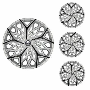 Imagem de Jogo Calota Aro 13 Moove Silver Black Elitte Prata Preto + Emblema Resinado Renault (Sandero Logan Clio Scenic Megane)