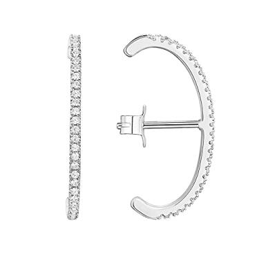 Imagem de PAVOI Brincos femininos de prata esterlina 925 banhados a ouro 14 K com suspensório minimalista | Brincos de lóbulo de orelha, Ouro branco, Zircônia cúbica
