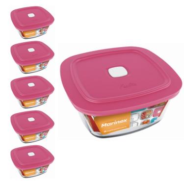 Imagem de Pote Vidro Quadrado Facilita Marmita 500ML Marinex 5Un