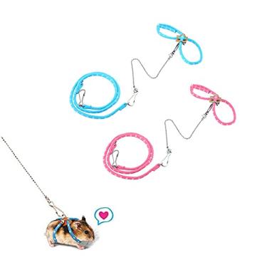 Imagem de SALUTUYA Coleira para pequenos animais, corda de tração de esquilo, arnês ajustável para hamster leve para açúcar e esquilo e ouriço (rosa)