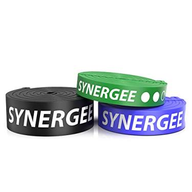 Imagem de Synergee Conjunto de 3 faixas de apoio de puxar para cima – Super bandas de resistência resistente – Bandas de exercício Power Band Resistência Loop Mobilidade e Powerlifting – Perfeito para alongamento e treinamento de resistência