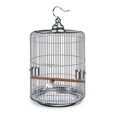 Imagem de KIZQYN Gaiolas de metal aço inoxidável gaiola redonda papagaio pérola gaiola de pássaro criativa redonda canário gaiola de voo (tamanho: 46 cm de altura)