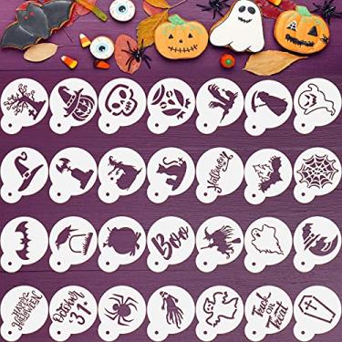 Imagem de 30 peças de estêncil de biscoito de Halloween, estêncil, pintura de bolo, ferramentas de molde de pintura para assar ferramentas reutilizáveis de desenho para festa de Halloween, sobremesa, café, biscoitos, decoração de bolo de aniversário