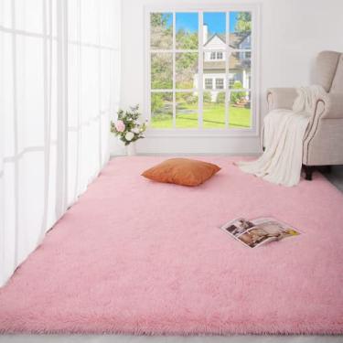 Imagem de (0.9m X 1.5m, Pink) - Ucomn Super Soft Indoor Modern Shag Area Rug Bedroom Silky Smooth Rugs Fluffy Anti-Skid Shaggy Area Rug Dining Living Room Kids Carpet (0.9m x 1.5m, Pink)