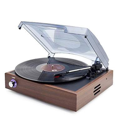 Imagem de Yajun Toca-discos Bluetooth toca-discos de vinil fono alto-falantes integrados 33/45/78 RPM moderna fonógrafo retrô