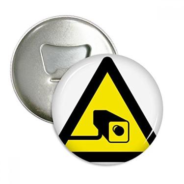 Imagem de Símbolo de aviso amarelo preto câmera triângulo abridor de garrafas ímã de geladeira emblema multifuncional