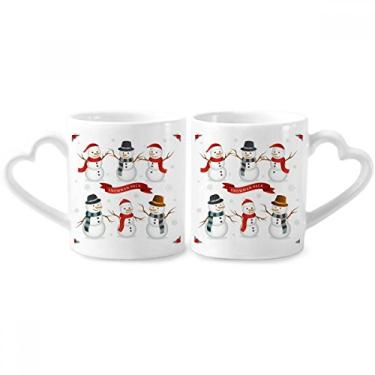 Imagem de Conjunto de canecas de porcelana para casal, boneco de neve e floco de neve Merry Christmas