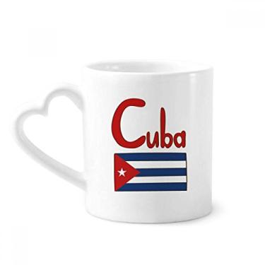 Imagem de Caneca com estampa de bandeira nacional de Cuba vermelha e azul café cerâmica copo de coração de vidro