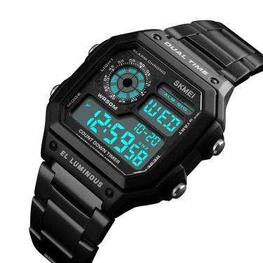 Imagem de Relógio masculino FAMKIT com alarme digital e LED, relógio de pulso militar de aço inoxidável à prova d'água