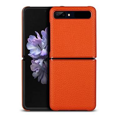 Imagem de Capa de couro genuíno de luxo original para samsung galaxy z flip capa de telefone móvel de tela dobrável para galaxy zflip, laranja flip, para samsung z flip