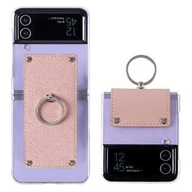 Imagem de Capa de telefone com suporte de anel anti-queda para Samsung Galaxy Z Flip 4 Capa transparente para Galaxy Z Flip4 zflip4 Suporte de anel dobrável, rosa, para Z Flip 4