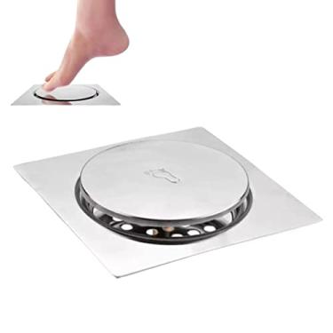 Imagem de Ralo 10x10 Click Inteligente Pop Up Inox Quadrado Piso Porcelanato Banheiro Lavabo Box Luxo Alto Padrão Clic Clique