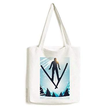 Imagem de Bolsa de lona para esportes de inverno, esqui, árvore, aquarela, sacola de compras, bolsa casual