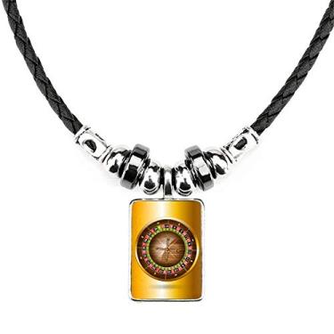 Imagem de DIYthinker Colar realista com ilustração de toca-discos, joias, torque, pingente de corda de couro