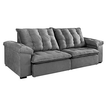 Imagem de Sofá 3 Lugares Retrátil e Reclinável Itaguaí Suede Cinza 250 cm