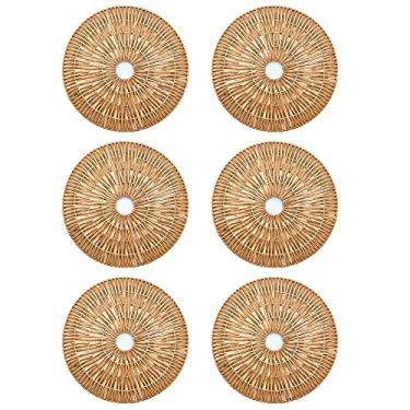 Imagem de Jogo Americano Redondo 38cm 06 Lugares Sousplat Natural Trançado Ásia Mesa Posta Rústico Cozinha