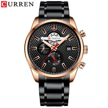 Imagem de Curren 8352 relógio masculino À Prova D 'Água Quartz Steel Tabela Multifuncional Rose Shell Black