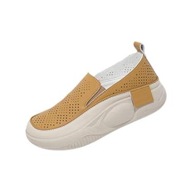 Imagem de Tênis de feminino respirável moderno tênis de caminhada com sola grossa primavera verão sapatos casuais calçados esportivos para caminhadas, AMARELO, 36