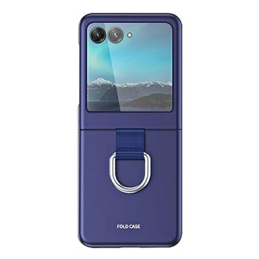 Imagem de HAZARA Capa para Motorola Razr 40 Ultra, capa fina com anel, capa rígida de policarbonato dobrável à prova de choque para mulheres e meninas, azul