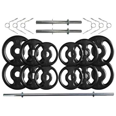 Imagem de Kit com 24 Kg de Anilhas Ferro Fundido + Barras de Supino e Halteres