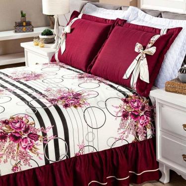 Imagem de Cobre Leito Isabela Casal 3 Pecas - Floral Vinho